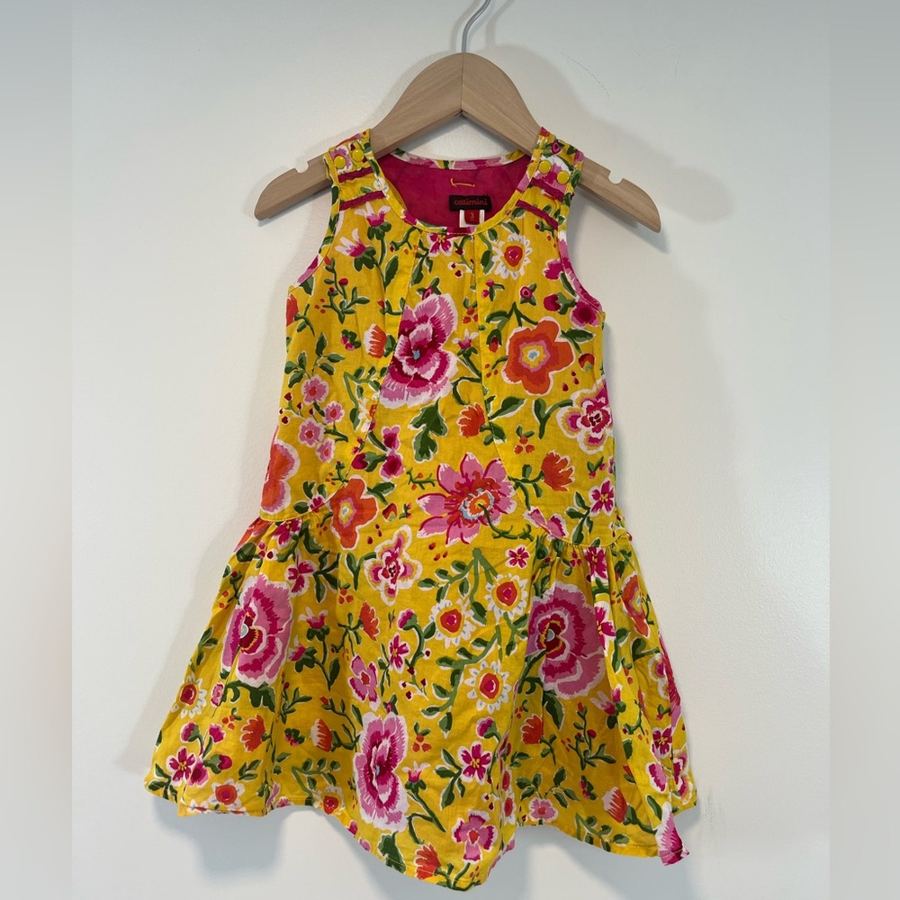 Catimini Toddler Girls Yellow Floral Sleeveless dress size 3